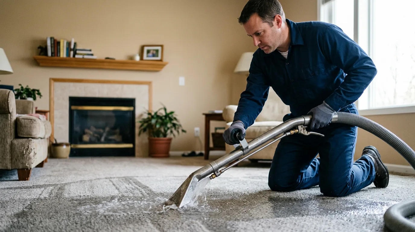 Water damage restoration technician working near Pewamo, MI